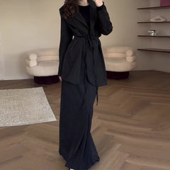 buisnesscore outfit frauen 2024 Herbst Neue Feste Farbe Schnürung Taille-Engen Anzug Rock Temperament Pendler Anzug