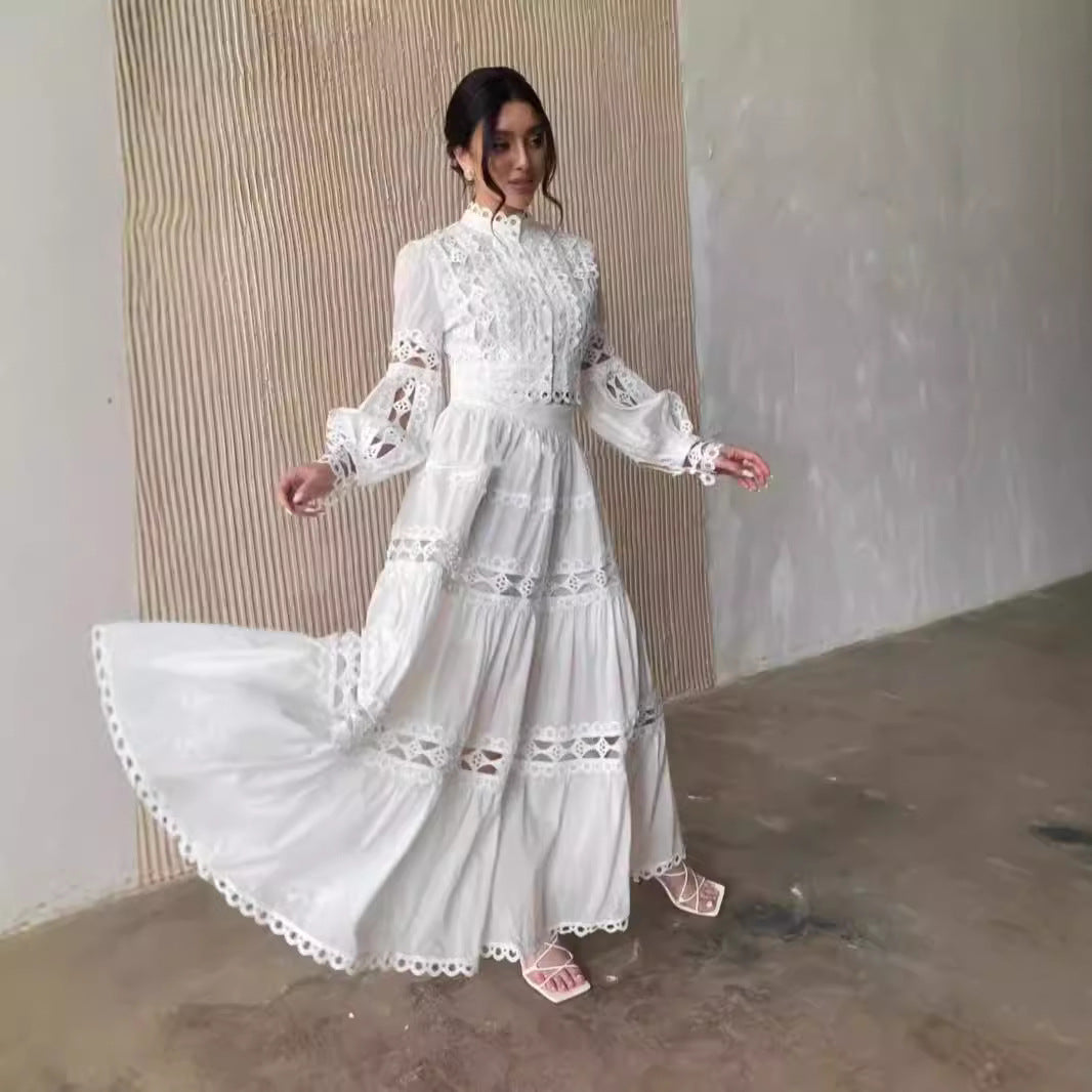 Kirchenoutfit 2024 Stil Frühling Neue elegante Mode Hohl Einreihiges Oberteil + Rockanzug
