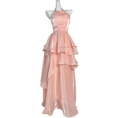 dress to impress codeshomecoming dress Streamer Pink Halter Dress Elegant Ruffled Fairy Dress Birthday Backless Dress