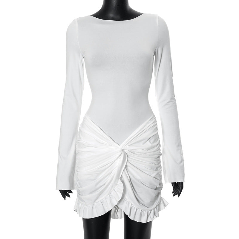 Android vs Cyberborg Kleid zum Beeindrucken F24ds125 Damenbekleidung Sommer Neue einfarbige lässige Rundhals Langarm Etuikleid Slim Fit kurzes Kleid
