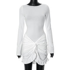 Android vs Cyberborg Kleid zum Beeindrucken F24ds125 Damenbekleidung Sommer Neue einfarbige lässige Rundhals Langarm Etuikleid Slim Fit kurzes Kleid
