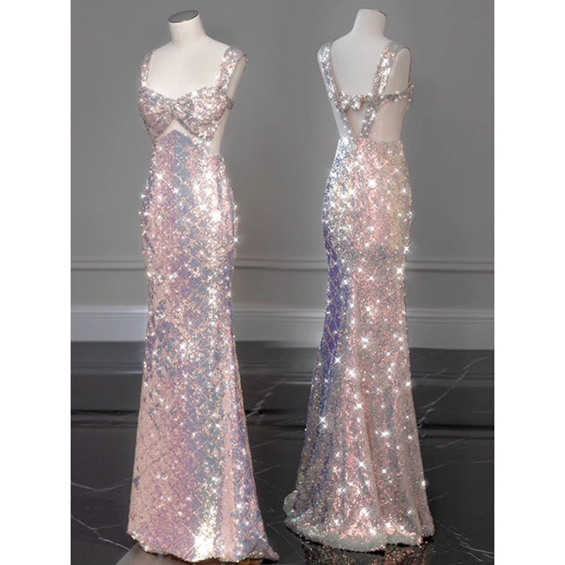 aquatic dress to impress Shining Pink Bridal Wedding Toast Dress New Banquet Performance Host Fishtail Wedding Dress Evening Dress