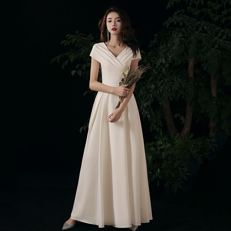 outfit White Evening Dress 2025 New Elegant Host Light Luxury French Registration Socialite Banquet Dress
