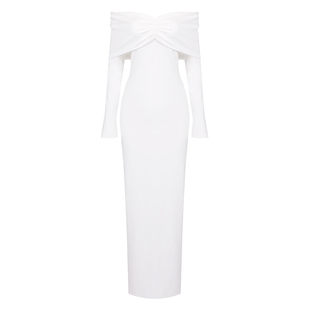 Kleider 2025 Frühjahr Neue Weiße Langarm Trägerlosen Rohr Top Plissee Lange Kleid High-End-frauen Stretch Kleid