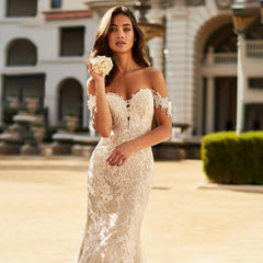 Kleid, um zu beeindrucken, göttliches Wesen, Hochzeitskleid, Sommer 2025, neues schulterfreies Hochzeitskleid, großer Rock, wasserlösliches Spitzen-Nachzieh-Hochzeitskleid