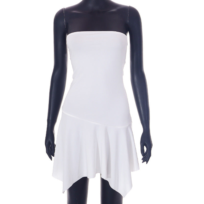Geburtstagsoutfit J23ds058 Damenbekleidung Sommer Heiße einfarbige sexy Tube Top Rüschenkleid