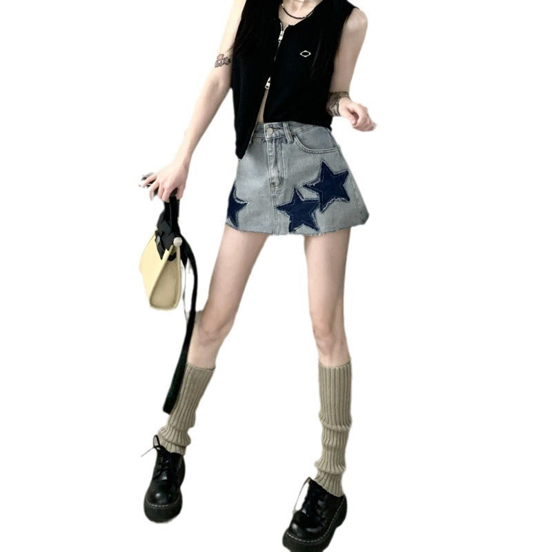 Y2k Amerikanischen Stil Große Rock Retro Stern ein Rock Sommer Hot Girl Design Hohe Taille Abnehmen Denim Rock