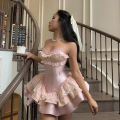 cybergoth dress to impress 2025 Spring Women's Clothing Dress Elegant Princess Socialite Style Tube Top Sleeveless Party Dress