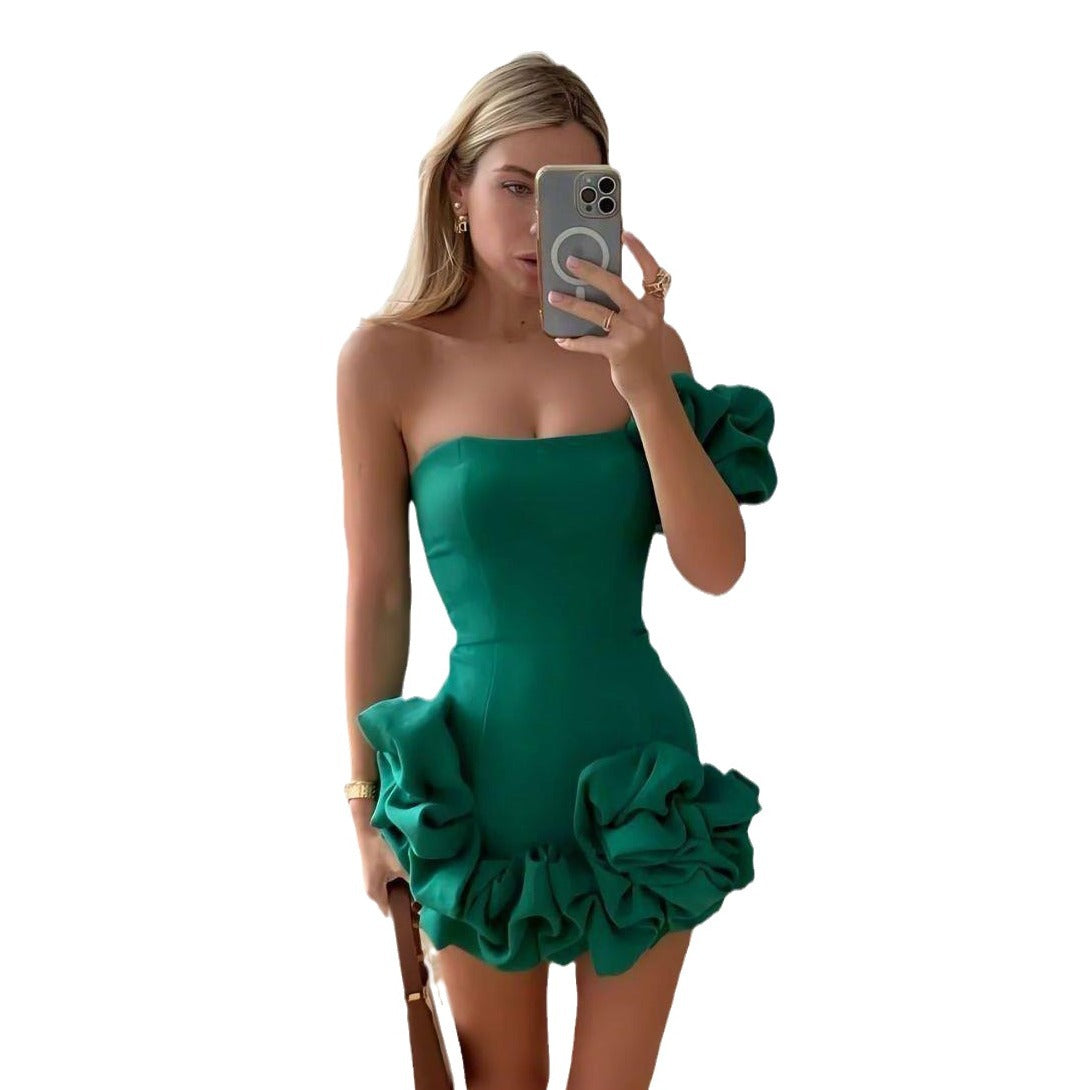 Homecoming-Kleider Sommer Neue Damen Kleid Rüschen Blütenknospe Taille-Enges Kleid One-Shoulder Tube Top Hüftrock