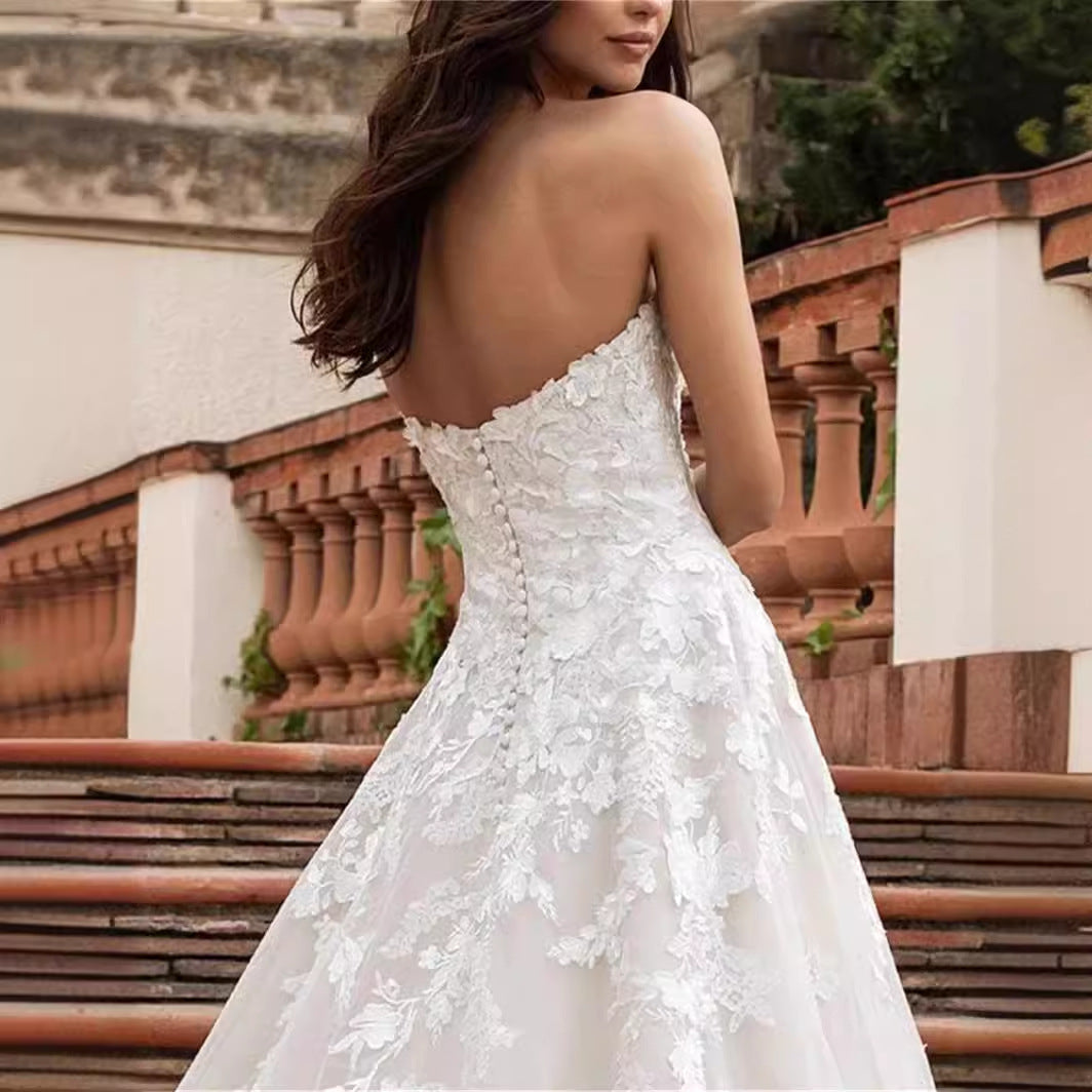 dress to impress divine being French Mori High-Grade Lace Luxury Heavy Industry Main Wedding Dress 2025 New Bridal Tube Top Slimming Outdoor Yarn Tail