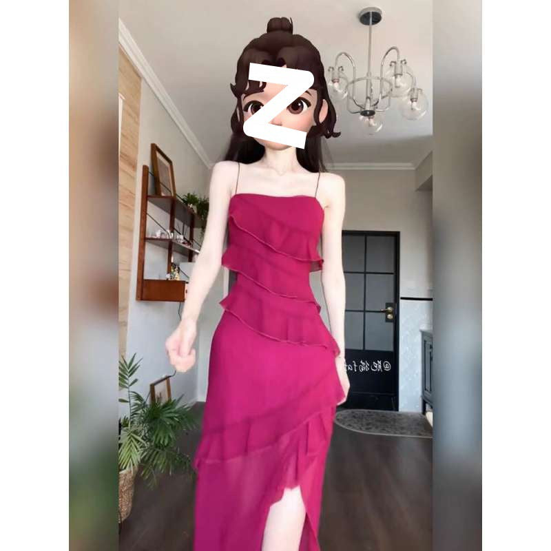 Dress to Impress-Codes Übergröße, französisches Strandurlaubskleid mit Hosenträgerrock, romantisches Damenkleid mit unregelmäßigen Rüschen