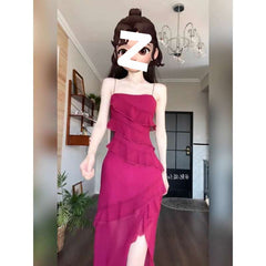 Dress to Impress-Codes Übergröße, französisches Strandurlaubskleid mit Hosenträgerrock, romantisches Damenkleid mit unregelmäßigen Rüschen