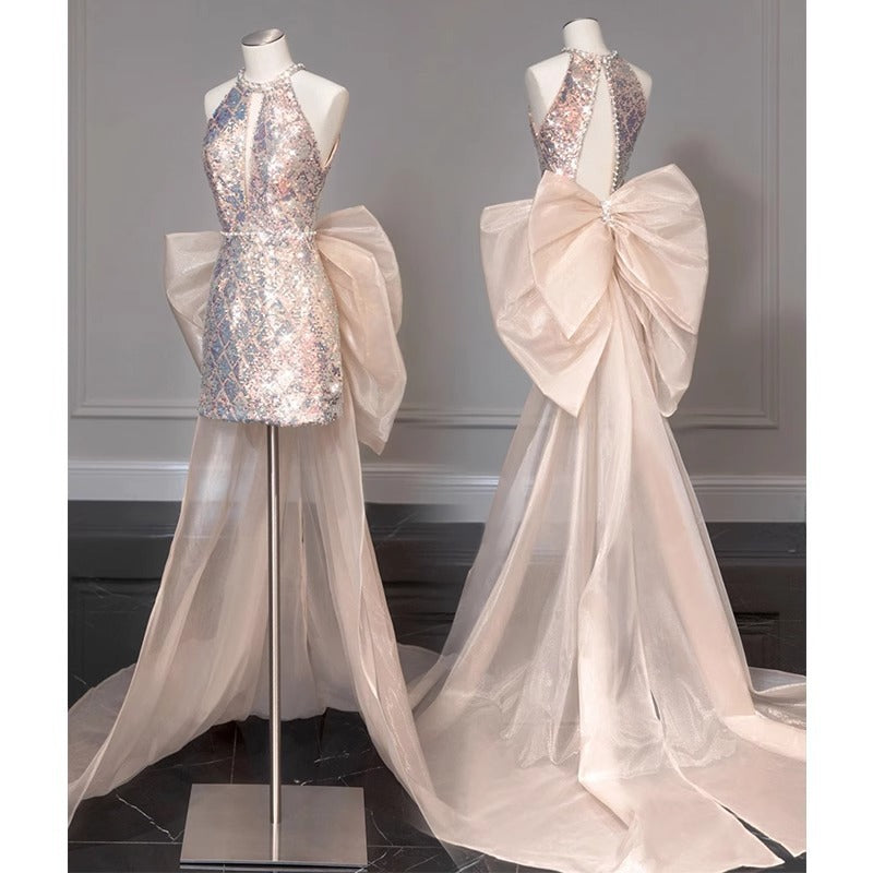 aquatic dress to impress Shining Pink Bridal Wedding Toast Dress New Banquet Performance Host Fishtail Wedding Dress Evening Dress