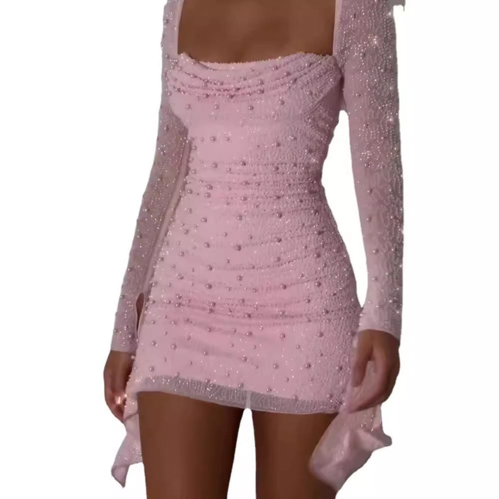 drag dress to impress Sexy Party Women's Beaded Design Slim-Fit Sheath – Leyot