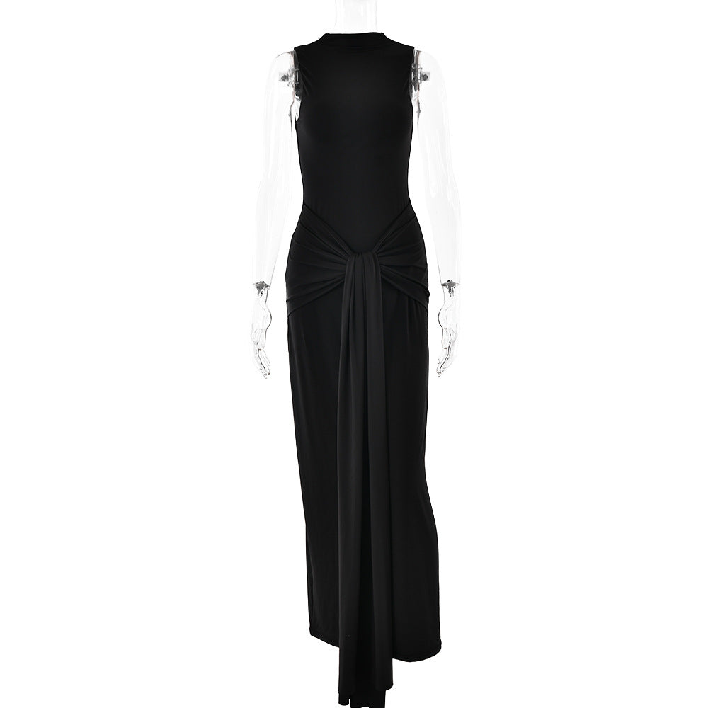 influencer dress to impress New Dress Women's round Neck Sleeveless Lace-up Slim Fit Dress Sexy Fashion Solid Color Dress