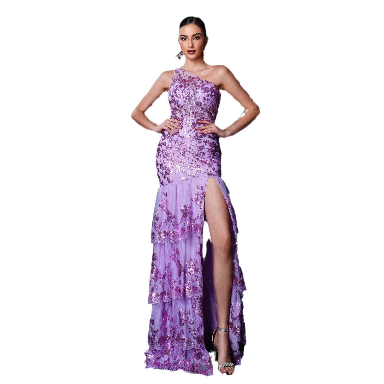 Homecoming-Kleider Ärmellos Elegant One-Shoulder Schrägkragen Sexy Langes Pailletten-Bankett-Abendkleid Brautjungfernkleid Kleid Damen