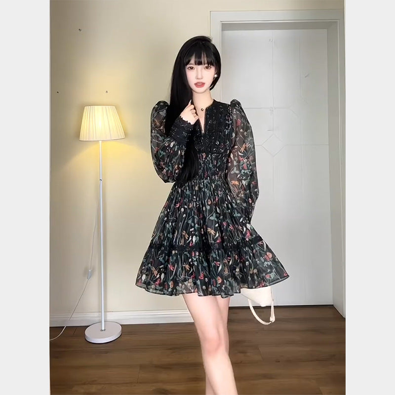 outfit Yt590 Summer Women's Clothing 2025 New Black Floral Dress Elegant Socialite High-End Exquisite Goddess