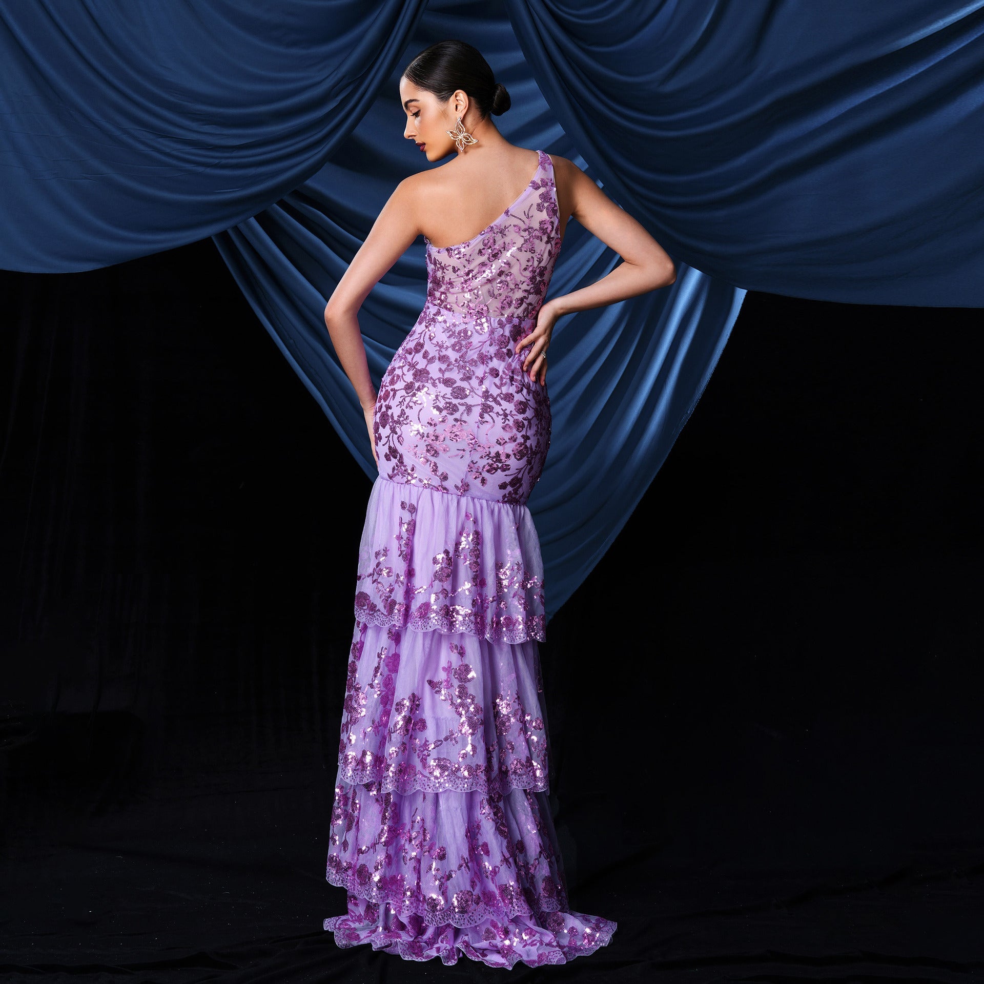 Homecoming-Kleider Ärmellos Elegant One-Shoulder Schrägkragen Sexy Langes Pailletten-Bankett-Abendkleid Brautjungfernkleid Kleid Damen