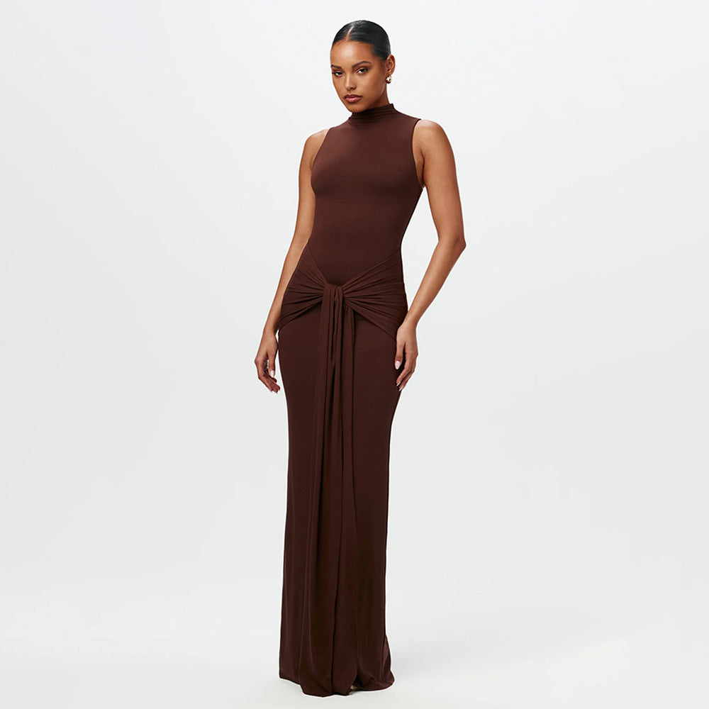 influencer dress to impress New Dress Women's round Neck Sleeveless Lace-up Slim Fit Dress Sexy Fashion Solid Color Dress