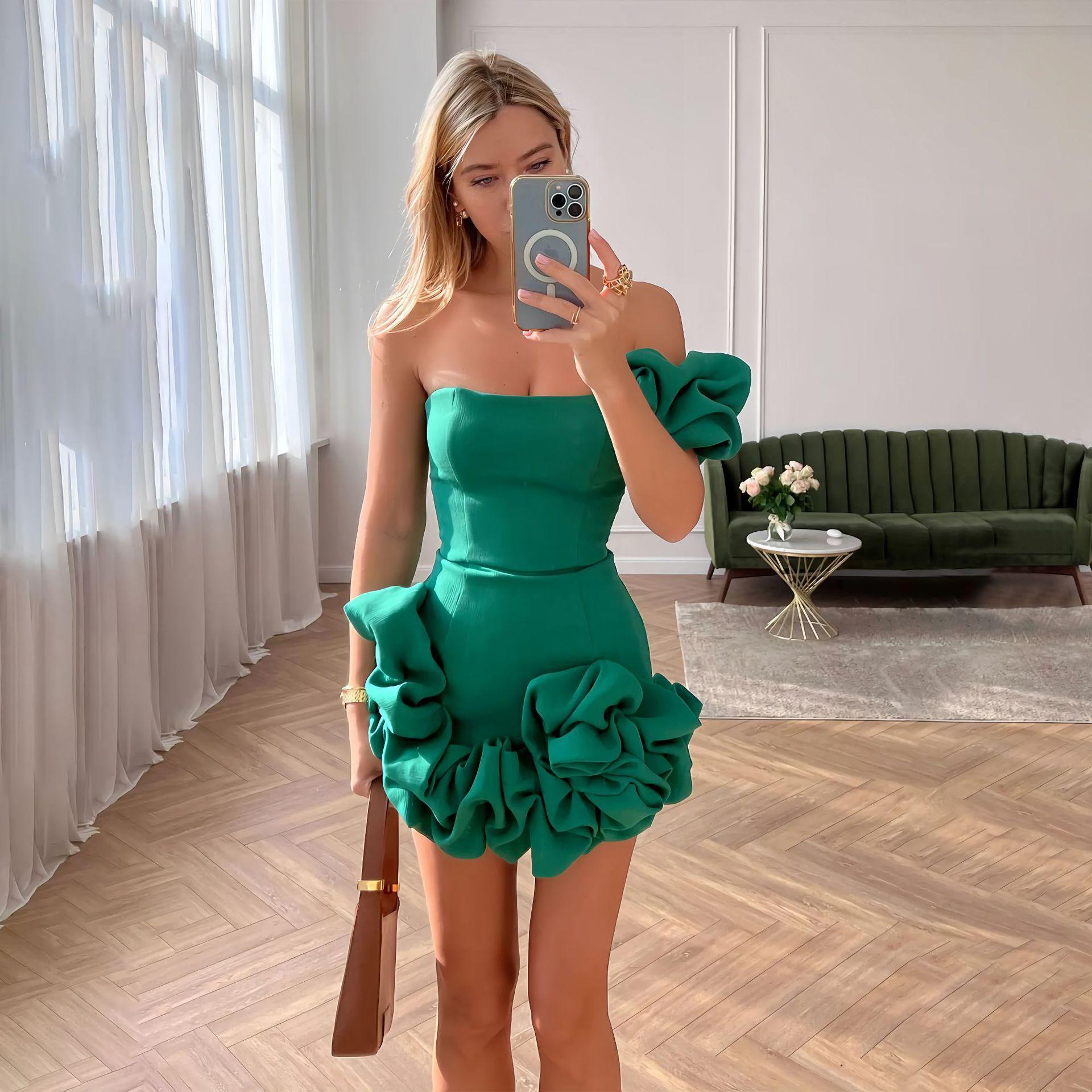 Homecoming-Kleider Sommer Neue Damen Kleid Rüschen Blütenknospe Taille-Enges Kleid One-Shoulder Tube Top Hüftrock