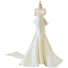dress to impress divine being Tube Top Satin Light Wedding Dress Bridal Main Yarn Simple High-Grade French Style Outdoor Yarn Fishtail Temperament Welcome Dress for Women