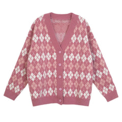 Pink Argyle Knit Cardigan