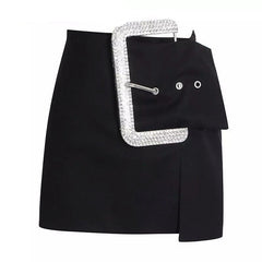 Rhinestone Buckle Mini Skirt