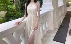 New 2025 Women's French Elegant Midi Dress Fashion Fairy Pleated Party Prom Evening One Piece Clothes