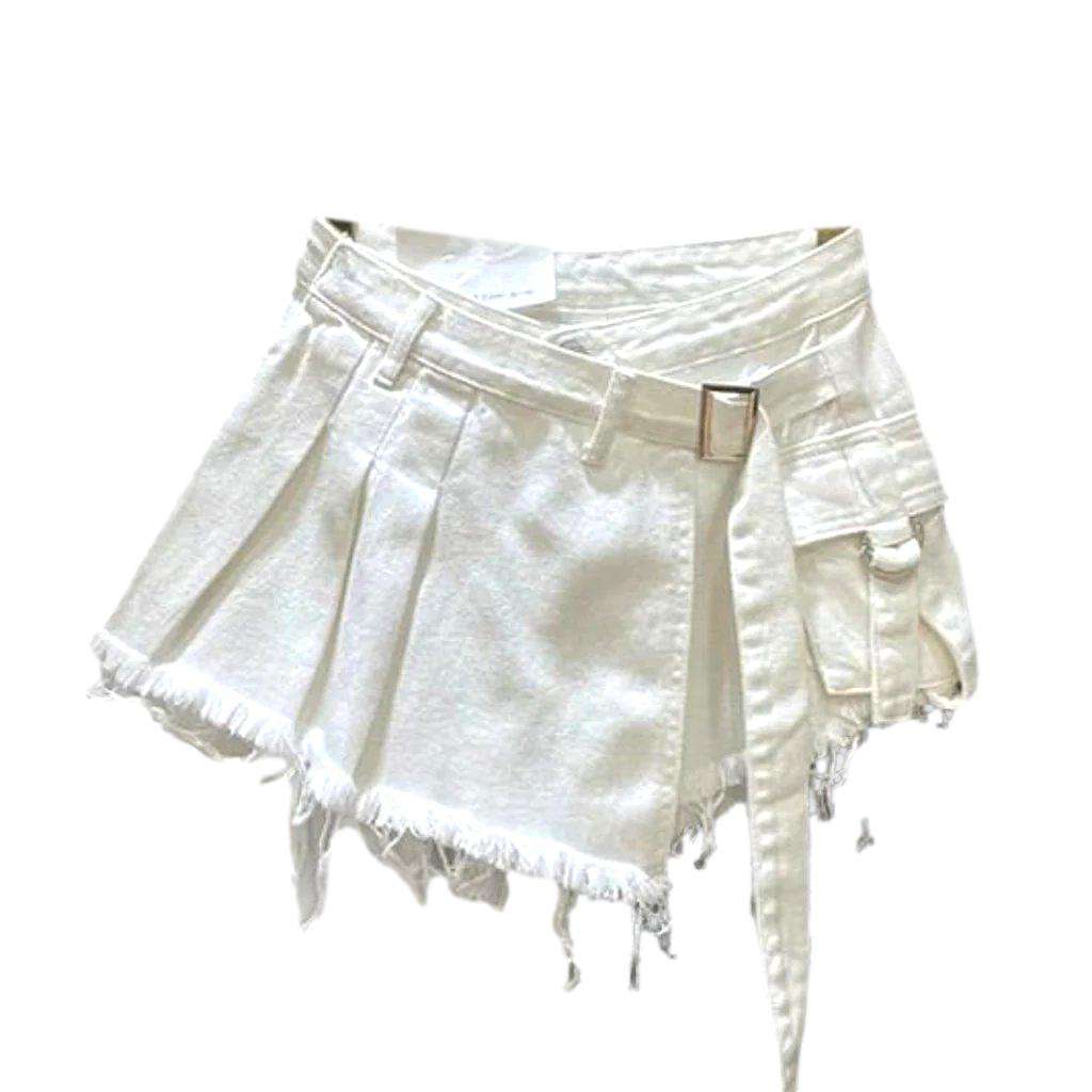 Asymmetrischer Mini-Jeansrock mit Falten