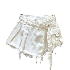 Asymmetrischer Mini-Jeansrock mit Falten