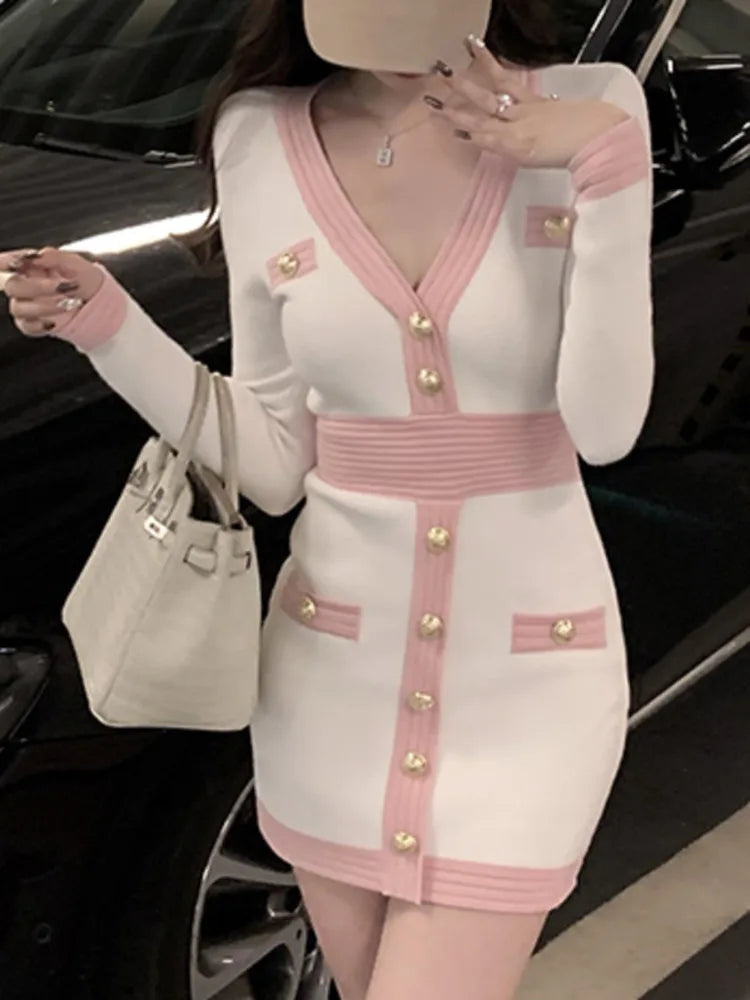 Herbst Winter Pullover vestidos feminino Frauen Vintage Langarm Schlank Sexy Bodycon Kleid Korean Fashion Casual Robe Femme