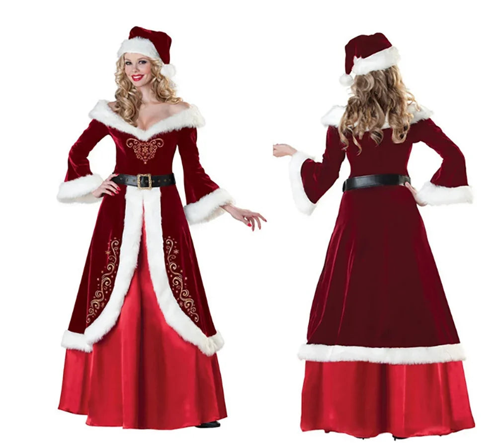 Deluxe Classic Mrs. Claus Weihnachtskostüm Weihnachtsfeier Weihnachtsmann Cosplay Frauen Rotes Kleid