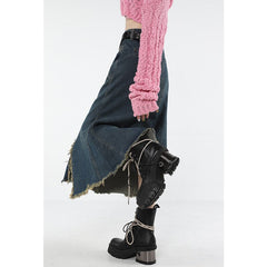Back to school 2023 Spring Vintage Blue Women Denim Trumpet Skirt Streetwear Style Casual Irregular High Waist Ladies Long Mermaid Jean Skirt