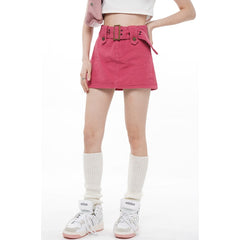Graduation Gift Women's Vintage Denim Pink Half Body Skirt Korean Fashion Design High Waist Wrap The Buttocks A-Line Short Skirt Ladies Summer