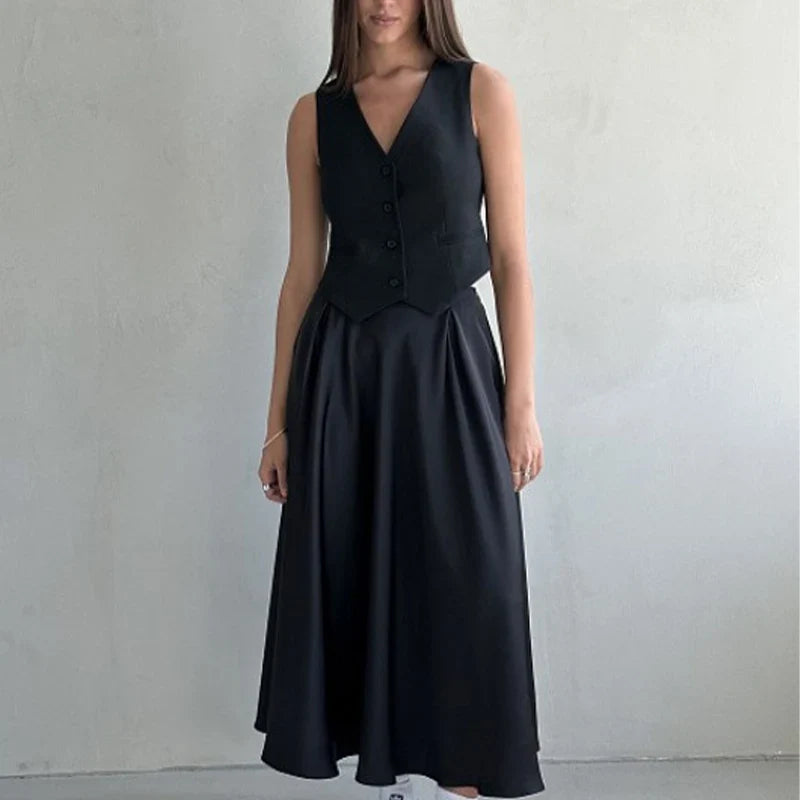 Elegant Satin Loose Women Skirt 2024 High Waist Maxi Skirts Streetwear Classic Long Skirt Fashion Female Black Skirt