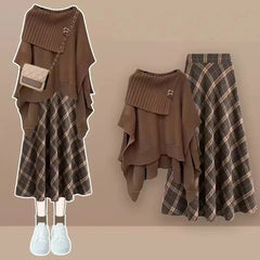 2024 Frühjahr Neue Lose Gestrickte Schal Pullover Mini Plissiert Kurzen Rock Zwei Stück Set Elegante frauen Rock Set Outfits