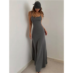 Sommer Schwarzes Kleid Damen Trägerkleid Ärmellos Koreanische Mode Grau Hosenträger Einfaches Temperament Longuette Rock Kleid