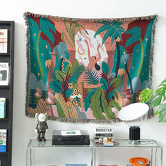 Textile City Forest Dancer Throw Blanket Two Sides Sofa Covers Trend Tassel Jungle Leaves Ins Home Decorative Tapestry 160x260cm