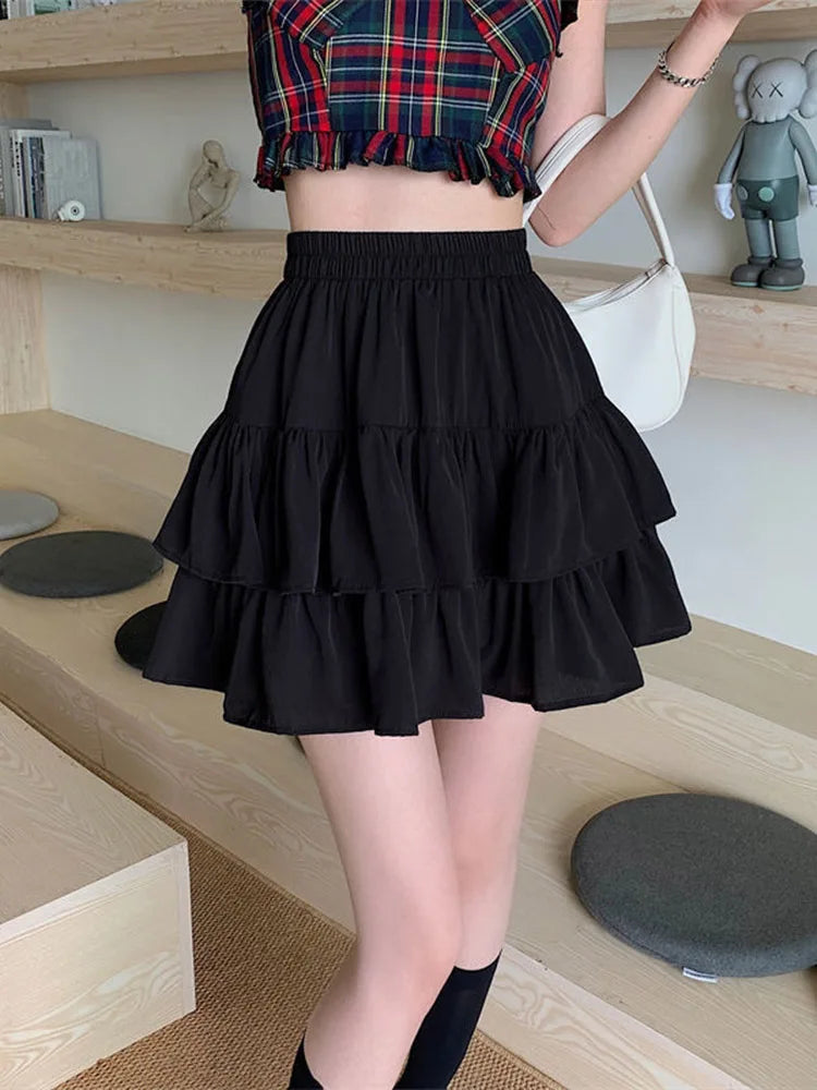 Plissee A-linie Rock Weiß Frauen Rüschen Süße Hottie Adrette Elastische Elastische Taille Schlank Dünn SimpleCasual Sommer Großhandel