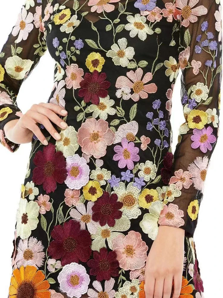 3D Flower Sexy Wrap Hip Dress For Women Slim Long Sleeve Streetwear Vestidos De Mujer 2023 Retro Trend Mini Dresses Woman