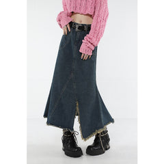 Back to school 2023 Spring Vintage Blue Women Denim Trumpet Skirt Streetwear Style Casual Irregular High Waist Ladies Long Mermaid Jean Skirt
