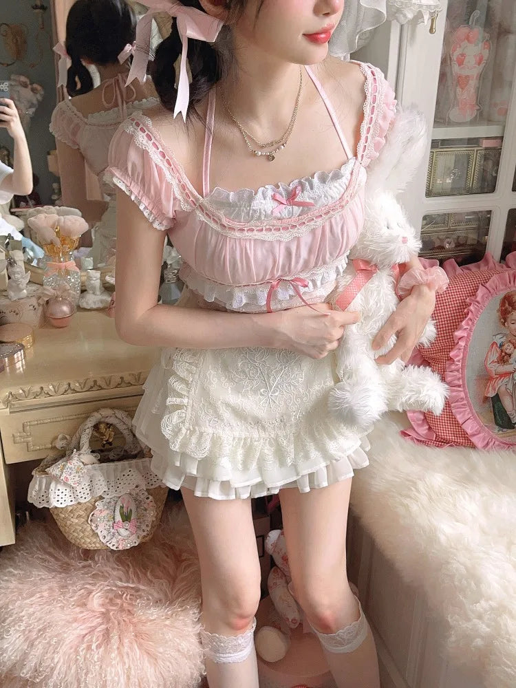 Kawaii Minirock mit Blumenstickerei, Spitze, Patchwork, A-Linie, Lolita-Rock für Damen im japanischen Stil, Cutecore, Röcke mit hoher Taille