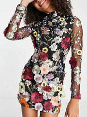 3D Flower Sexy Wrap Hip Dress For Women Slim Long Sleeve Streetwear Vestidos De Mujer 2023 Retro Trend Mini Dresses Woman