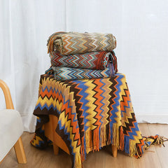 Light Knit Stripe Blanket Super Soft Bohemia Blanket For Bed Throw Blanket With Tassel Plush Warm Home Decorative Blankets