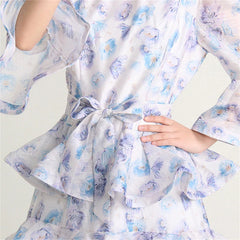 Print Ruffled Design Dresses For Women V Neck Single Breasyed Short Sleeve Elegant Dress Female Spring 2025 New