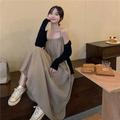 Condole belt dress early autumn the new tender wind small temperament that wipe a bosom skirt dress thin small coat suits emo