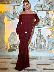 One-Shoulder Long Sleeve Bodycon Dress For Women Tight Elastic Lace Up Maxi Dress Autumn 2025 Fashion Party Club Vestidos