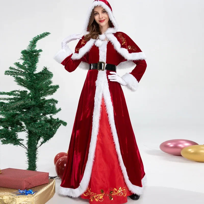 Deluxe Classic Mrs. Claus Weihnachtskostüm Weihnachtsfeier Weihnachtsmann Cosplay Frauen Rotes Kleid