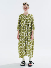 Original 2023 Long-sleeved pullover Velvet Pressed Wrinkle Green Wave Dot dress casual skirt Women