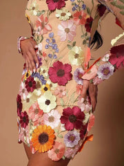 3D Flower Sexy Wrap Hip Dress For Women Slim Long Sleeve Streetwear Vestidos De Mujer 2023 Retro Trend Mini Dresses Woman